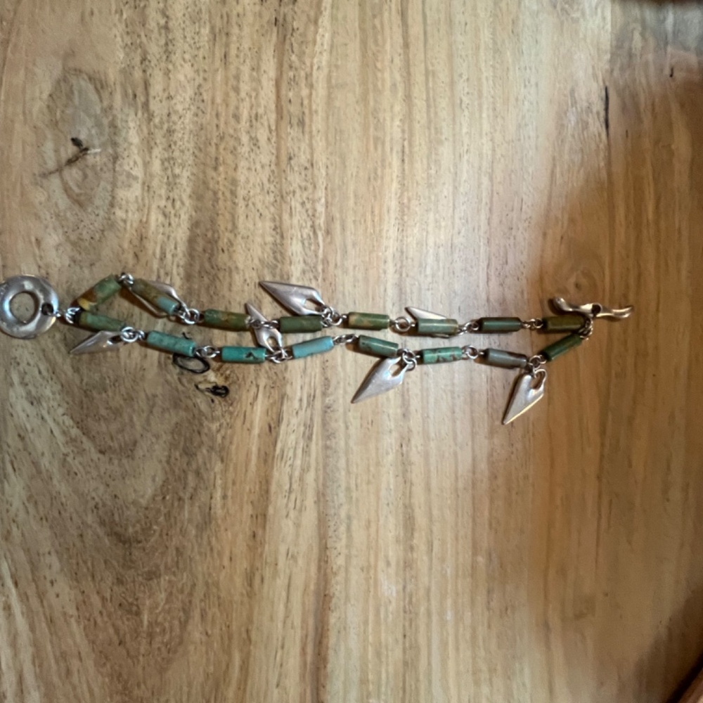 RLM Studio double strand turqouise and sterling silver bracelet, 8.25" green - Picture 4 of 10